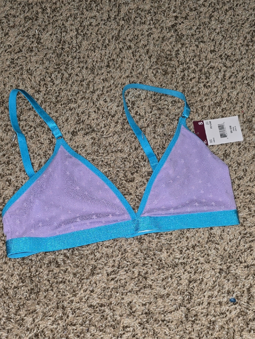 Parade Lavender Mesh Stars Triangle Bralette with Turquoise Trim New With Tags